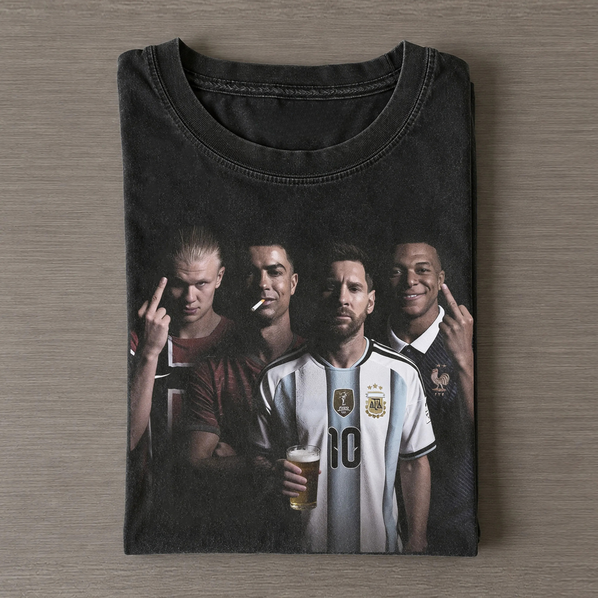 Haaland Ronaldo Messi Mbappe Dark Street Style Collage Tee