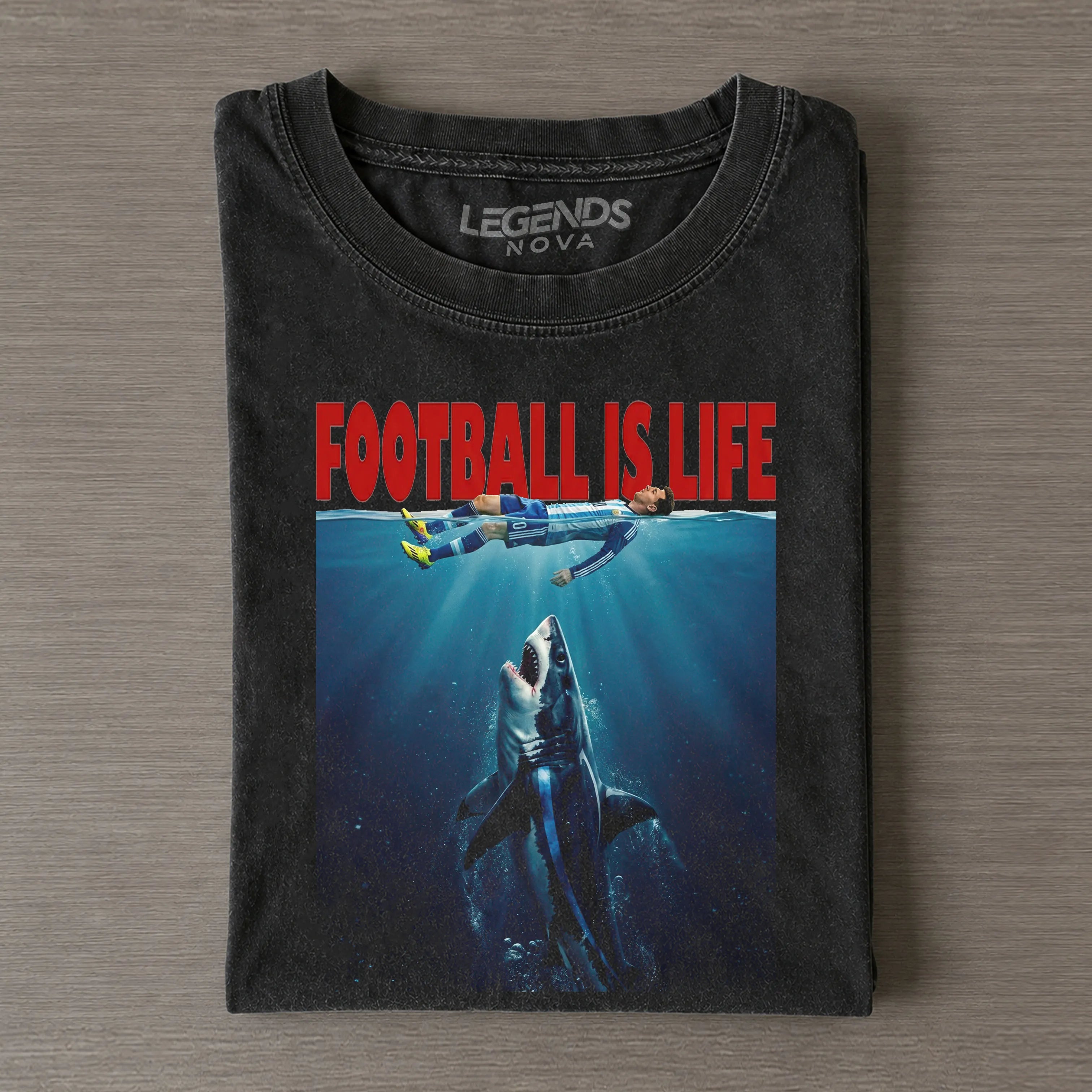 Football Is Life Messi Underwater Shark Vintage Soccer V2 Tee